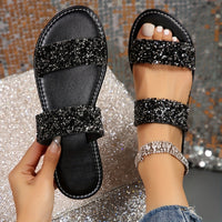 Rhinestone Lightweight Flat Slides - Women's Double Bands
