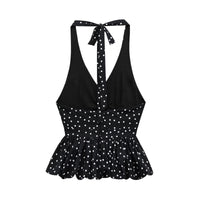 Fashion Casual Slim-fit Polka Dot Halter Tie-back Backless Camisole Top For Women