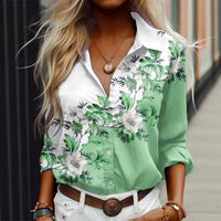 New Womens Delicate Floral Print Long Sleeve Shirt