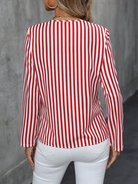 Striped Print VNeck ButtonUp Shirt