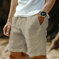 Men's Cotton And Linen Pocket Drawstring Elastic Waist Shorts