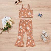Floral Strap Top Bell-bottom Pants Suit