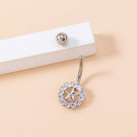 Exaggerated Personality Micro-inlaid Round Five-pointed Star Belly Button