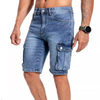 European And American Multi-pocket Micro-elastic Men's 5-point Workwear Casual Jeans