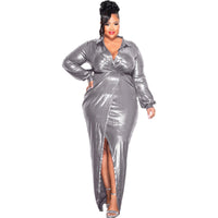 Womens Glossy V-Neck Slim-Fit Dress