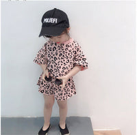 Short-sleeved Shorts Girls Treasure Leopard Print Two-piece Western Style