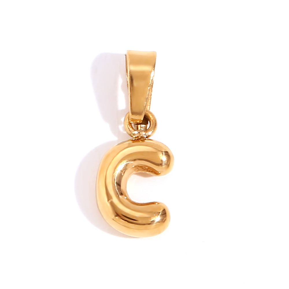 Minimalist Temperament Stainless Steel Plated 18K Gold Mini Bubble Letter Pendant