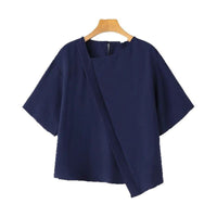 Women's Casual Crew-Neck Top With Asymmetrical Hem