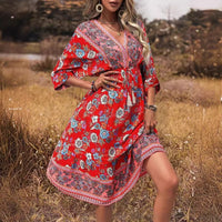 Womens Bohemian Printed Dress With Regular Sleeves
