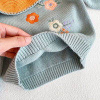 Infant Girl Knit Suit Embroidered Lotus Leaf Collar