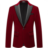 Men's Velvet Lapel Single-Buckle Suit Jacket