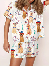 Cardigan Pajamas With Short Sleeves Cozy Casual Loungewear Set