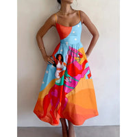 European And American-style Printed Vacation-look Tube Dress