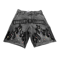 Men's Printed Rhinestone-Embellished Loose Cropped Shorts
