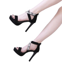 Rhinestone All-Match Cross-Strap High Heels