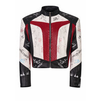 Short Stand-up Collar Graffiti Leather Jacket For Men