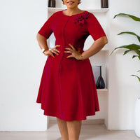 Women's Solid-Color Crew-Neck Elegant Dress