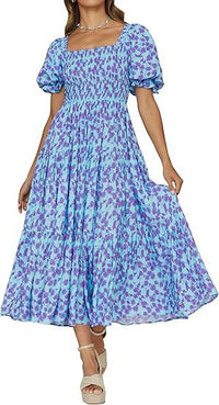 Bohemian Floral Square-Neckline Resort Long Dress