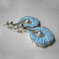 Retro Blue Dripping Oil Petal Earrings European And American Style