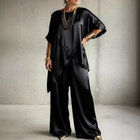 Womens Loose Casual Set With A Crew Neck And Asymmetrical Hem