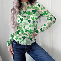 Fashionable Slim-fit Top With A Clover Print For Women