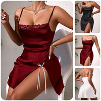 Satin Lace Slip Dress With A Side Slit