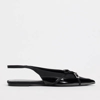 Closed Toe Sandals Women's Black Cross Strap Patent Leather Flat Casual Mules
