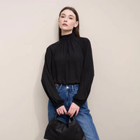Womens Loose Half-Neck Raglan-Sleeve Chiffon Top