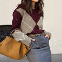 Fashionable Colorblock Long-Sleeve Knitted Sweater For Women