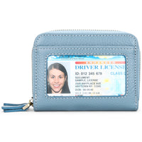 First Cowhide Double Layer Zipper Expanding Card Holder