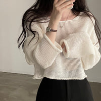 Off-neck Casual Sun-proof Blouse Thin Knitted Top