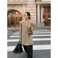 American Style Padded Shoulder Woolen Suit Women's Design Wide Waist-tight Suit Jacket