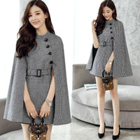 Design Wool Cape Lace-up Collar Coat