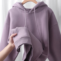 Womens Fleece-Lined Hoodie Heavyweight Solid-Color Drop-Shoulder Design With Extra Padding For Maximum Warmth