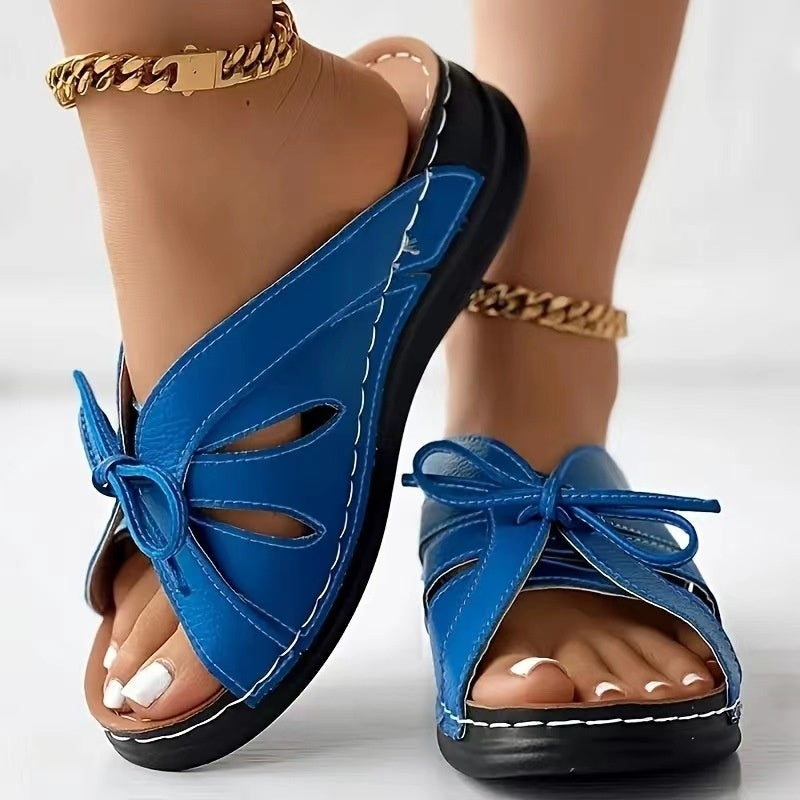 Plus Size Bow Flat Wedge Swing Line Hollow Sandals