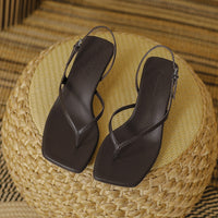 Soft Leather Square Toe High Heel Sandals For Women Summer