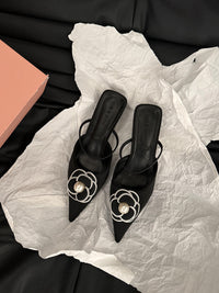 Chanel-style High-heeled French Closed-toe Mules