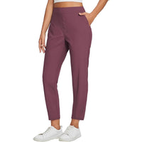 Womens High-Waist Casual Pants With Elastic Waistband Zippered Pockets