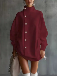 Womens Turtleneck Sweater Cardigan Knitted Outerwear For FallWinter
