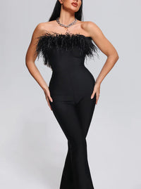 Sexy Sleeveless Feather Slimming Bowknot Decoration Straight Long Jumpsuit