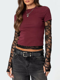 Sexy Women's Fake Two-piece Long Sleeve Crew Neck T-shirt