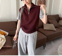 Retro Half Zipper Sleeveless Knit Vest