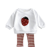 Newborn Fruit Embroidered Long Sleeve Knitted Trousers Two-piece Set
