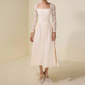 Womens Long-Sleeve Lace-Patchwork Elegant Dress