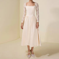 Womens Long-Sleeve Lace-Patchwork Elegant Dress