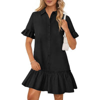 Women's Solid Color Loose And Versatile Button-up Shirt Dress