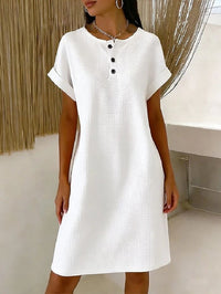 New Comfortable Casual Solid-Color Waffle-Knit Crew-Neck Dress