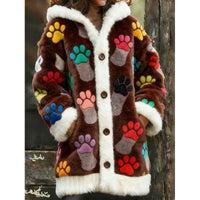 Womens Hooded Coat Printed Plush Hoodie Long Top
