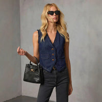 Personalized Chic Girl Womens Sleeveless V Neck Top Denim Vest