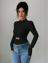 Womens Slimming Mock-neck Base Top With Long Sleeves
